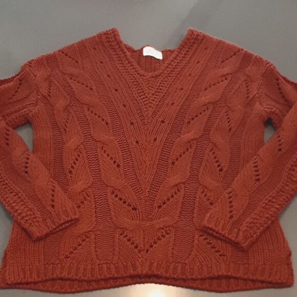 Poof Apparel Indian Red Crochet Sweater - Picture 1 of 6